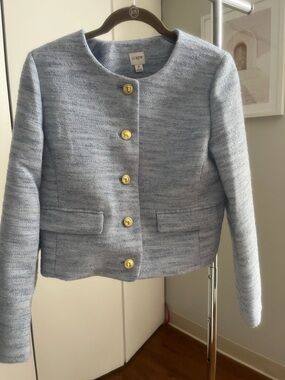 J. Crew Light Blue Textured Gold-Button Cropped Blazer
